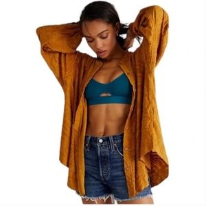 Free People Dreaming Tunic Golden Honey Fall Jacquard Stitching Button S SM